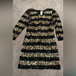 Black and gold sequin long sleeve dress